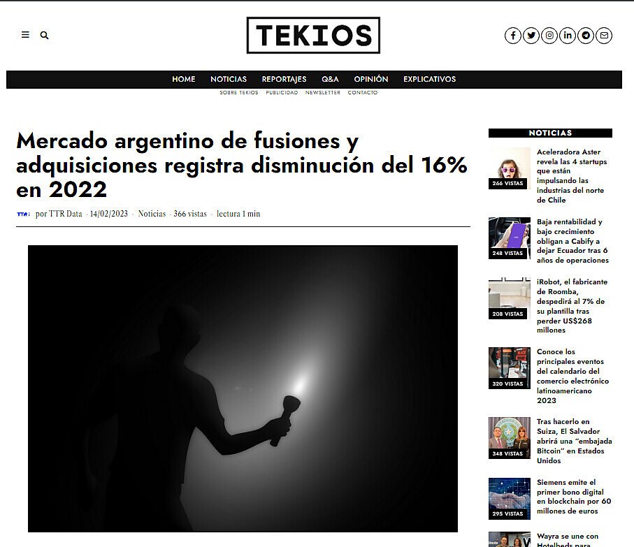 Mercado argentino de fusiones y adquisiciones registra disminucin del 16% en 2022